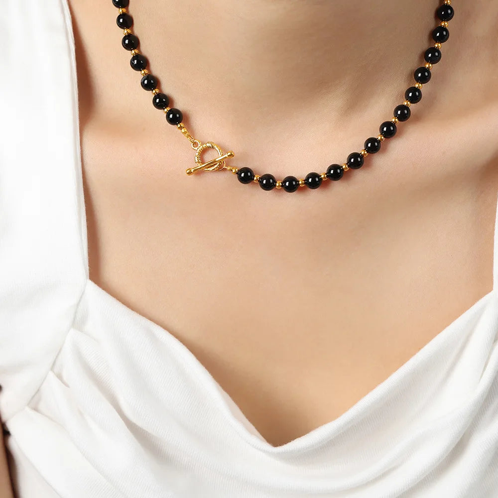 Round Black Agate Necklace