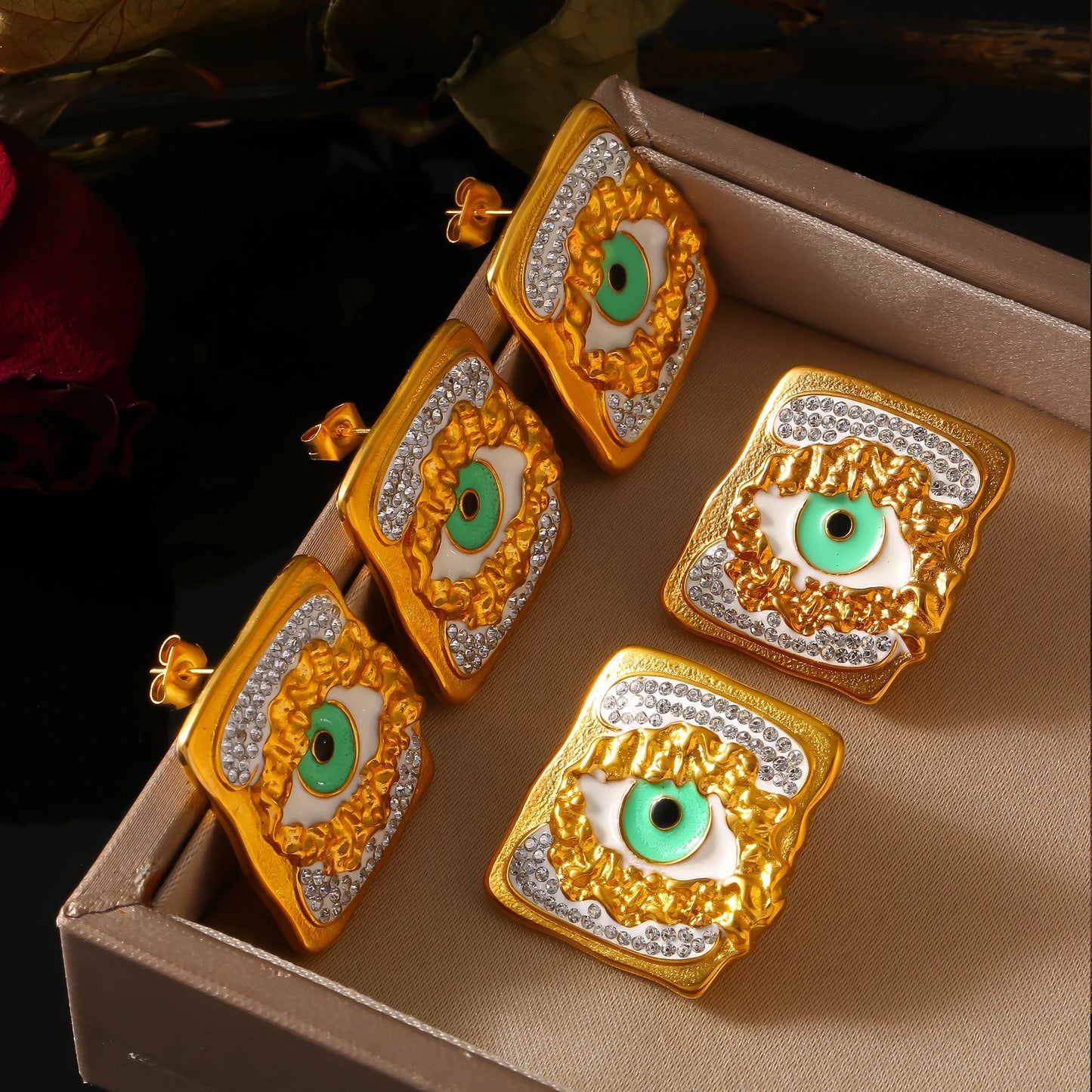 Rhinestone Enamel Earrings